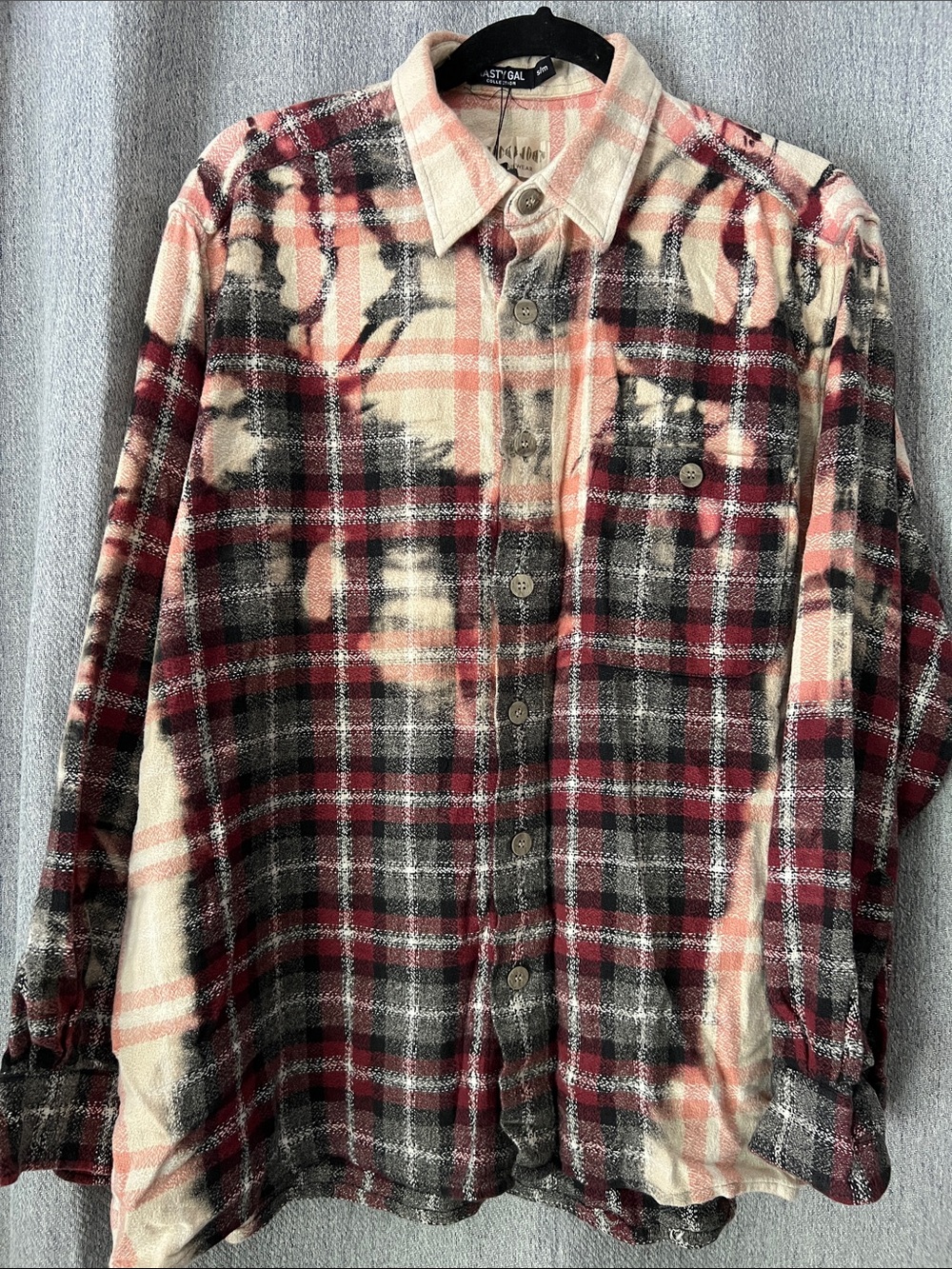 Nasty Gal Distressed Plaid Flannel Shirt - Red, Cream & Black